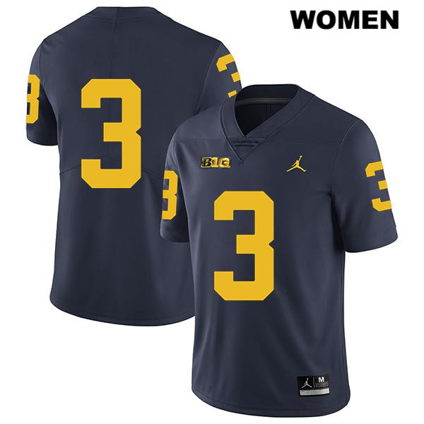 Women's NCAA Michigan Wolverines Christian Turner #3 No Name Navy Jordan Brand Authentic Stitched Legend Football College Jersey PO25P83BJ